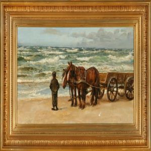 A Seaweed Collector Is Overlooking The Sea