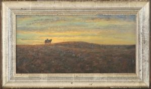 Sunset Over A Moor Landscape With Horses