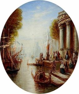 A Venetian Canal Scene With Figures by Francis Maltino