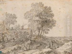 Landscape With Farmstead And Reclining Figures by Pieter De Molijn