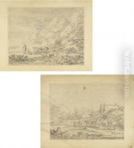 Herdsmen And Animals By Trees; And Peasants And Wagons Approachinga Village Herdsmen And Animals By Trees; And Peasants And Wagons Approachinga Village