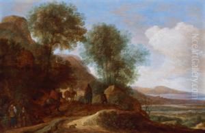 Paesaggio Fluviale Montuoso Con Viaggiatori by Pieter De Molijn