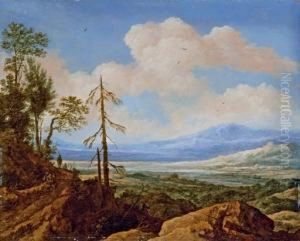 An Extensive Rocky Landscape With A Traveller Resting On A Path