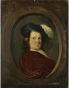 Self Portrait Of The Artist, Head And Shoulders, Set In A Stone Cartouche by Pieter De Molijn