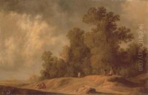 A Wooded Dune Landscape With Figures by Pieter De Molijn