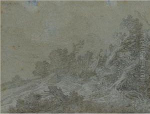 Dune Landscape With Windswept Trees By A Fence To The Right by Pieter De Molijn
