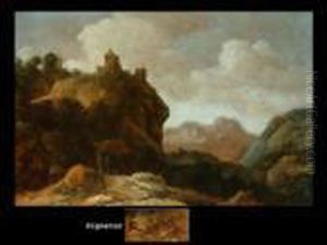 Gebirgslandschaft Mit Burg Und Figurenstaffage