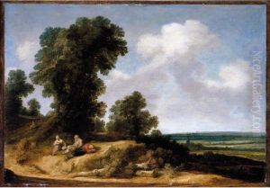 Dune Landscape With Travellers Resting, Extensive Flatlands Beyond Dune Landscape With Travellers Resting, Extensive Flatlands Beyond