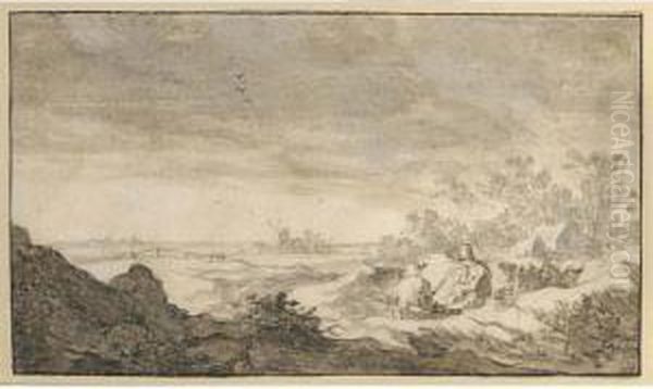 A Hilly Landscape With Travellers Resting - view 1