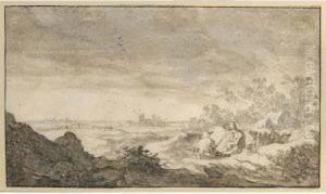 A Hilly Landscape With Travellers Resting by Pieter De Molijn