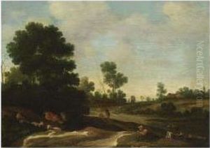 A Wooded Dune Landscape With Herdsmen Resting