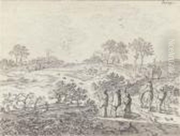 An Extensive Landscape With Peasants Watching A Bird Trap In Thebackground - view 1
