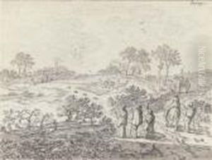 An Extensive Landscape With Peasants Watching A Bird Trap In Thebackground