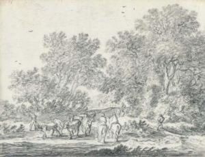 A Woodland Path With Mounted Travellers And Herdsmen With Cattle A Woodland Path With Mounted Travellers And Herdsmen With Cattle