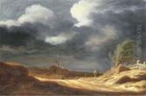 A Dune Landscape With Travellers On A Path by Pieter De Molijn