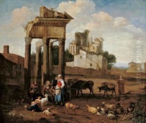 Landschaft Mit Antiken Ruinen Und Hirten by Hendrick Mommers