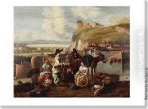 Entourage Vendeurs De Gibier Et De Fruits Au Bord Du Village. by Hendrick Mommers