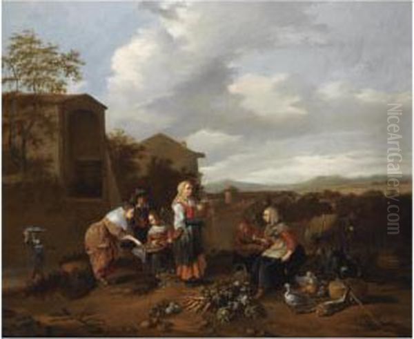A Market Scene In An Italianate Landscape - view 1