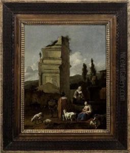 Sudliche Landschaft Mitrastenden Hirten Vor Einer Ruine Sudliche Landschaft Mitrastenden Hirten Vor Einer Ruine