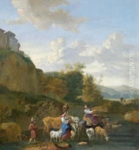 Paesaggio Meridionale Con Pastori E Greggi