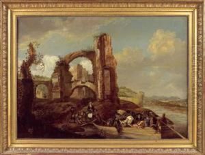 Le Passage Du Bac Devant Des Ruines by Hendrick Mommers