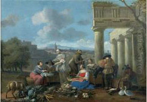 Scene De Marche Devant Des Ruines Antiques - view 1