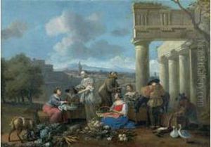 Scene De Marche Devant Des Ruines Antiques by Hendrick Mommers