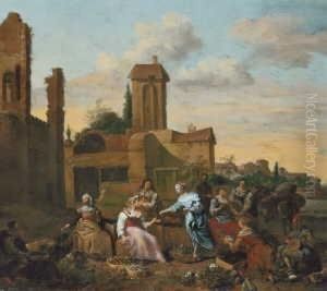 Marktszene Vor Romischen Ruinen. by Hendrick Mommers