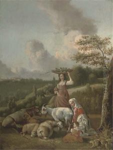 A Mother And Child Milking A Goat by Hendrick Mommers