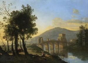 Sudliche Flusslandschaft Mit
Bogenbrucke. by Hendrick Mommers