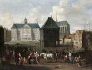 Il Dam Di Amsterdam Con Il Nuovo Municipio by Hendrick Mommers