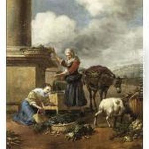 A Southern Market Scene With Women Selling Flowers And Vegetables by Hendrick Mommers