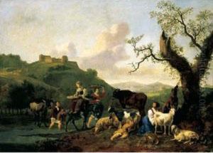 A River Landscape With Drovers And Their Animals