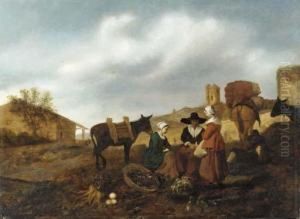 Vegetable Sellers In A Landscape, A Village Beyond