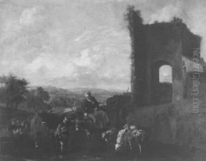 Pastoral Landscape With Ruins by Hendrick Mommers
