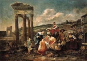 An Italianate Market By A Ruined Temple by Hendrick Mommers