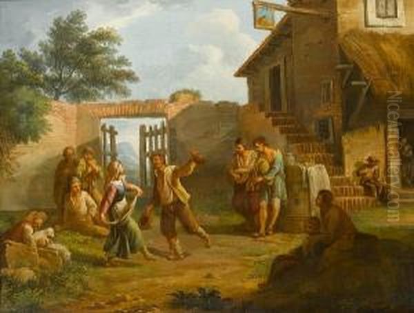 Peasants Dancing In A Courtyard Before Acountry Inn - view 1