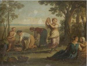 Maidens Picking Flowers And Playing A Tamburine