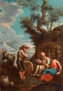 Scena Di Genere Con Tre Contadini In Riposo