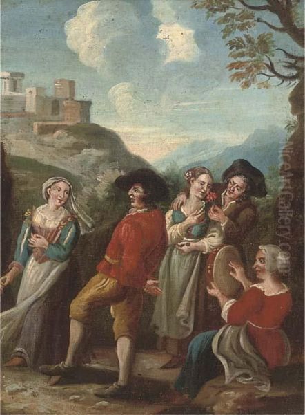 Company Dancing And Courting In A Landscape - view 1