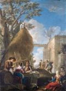Des Paysans Dejeunant Dans La Cour D'une Ferme by Paolo Monaldi