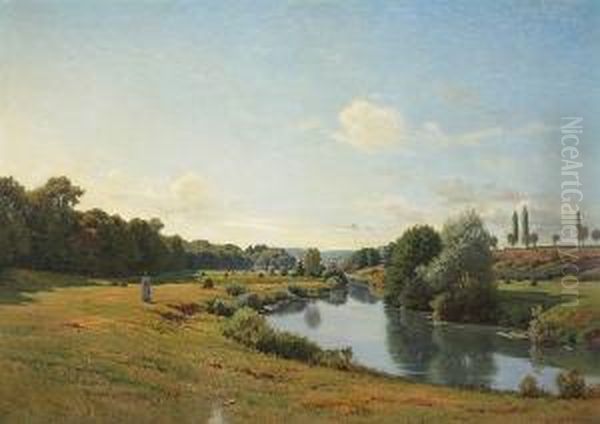 A River Landscape With A Lady On A Path - view 1
