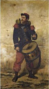 Le Tambour [; The Drummer; Oil On Canvas, Signed And Dated Lower Right 1883] by Jules Monge