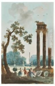 Elegant Figures In A Park. by Antoine Pierre Mongin
