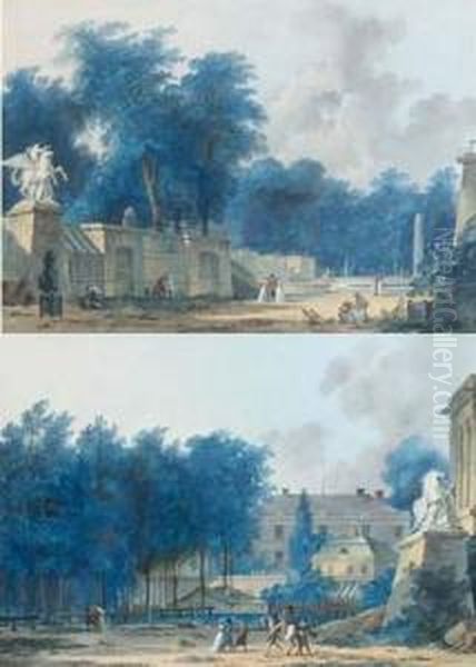 Vue Presumee De L'entree Des Tuileries Avec Les Groupes Des Chevaux De Marly - view 1