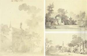 La Porte De Werf, Anvers; Un 
Jardin Avec Un Portail Et Un Pontchinois; Et Un Jardin Avec Des 
Monuments Classiques