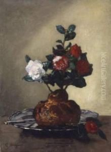 Nature-morte Aux Fleurs Et A La Brioche by Charles Monginot