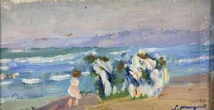Ninos En La Playa by Jose Mongrell Torrent