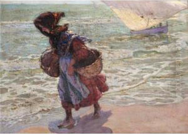 Pescadora En La Playa De Valencia (fisherwoman On Valencia Beach) - view 1
