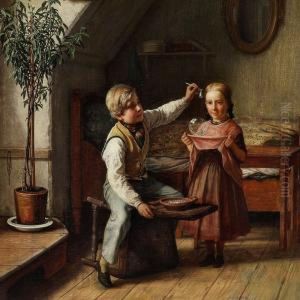 Interior With A Boy And A Girl Blowing Bubbles
